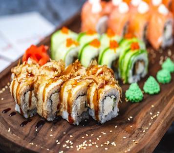 A selection of sushi rolls